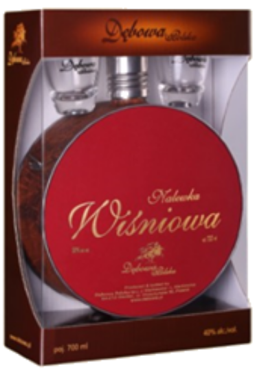 Picture of Debowa Liqueur Cherry in flusk with two cups 30% Alc. 0.7L (Case=6)